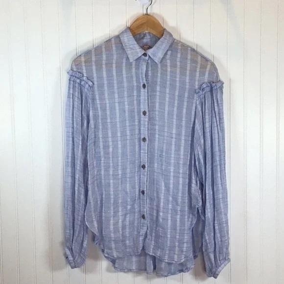 ❄️ Free People | Headed To The Highlands Button Front Blouse Blue Size XS - Picture 3 of 11